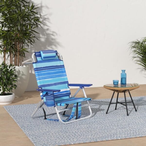 LEMBERI Backpack Beach Chairs for Adults,1/2 Pack Folding Heavy Duty Camping Chair with Large Pockets and Cup Holder,Adjustable high Beach Lounge Chairs with Towel Rack for Outdoor,Travel (1, Blue) - Image 2