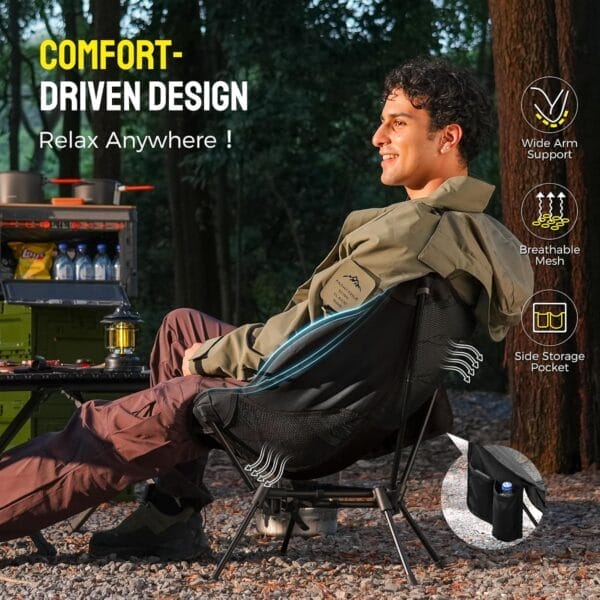 Portable Camping Chair – Lightweight, Compact & Heavy-Duty Folding Chair for Adults, Supports 330 lbs – Ideal for Backpacking Hiking, Fishing, Beach, Picnic & Lawn (Black) - Image 5