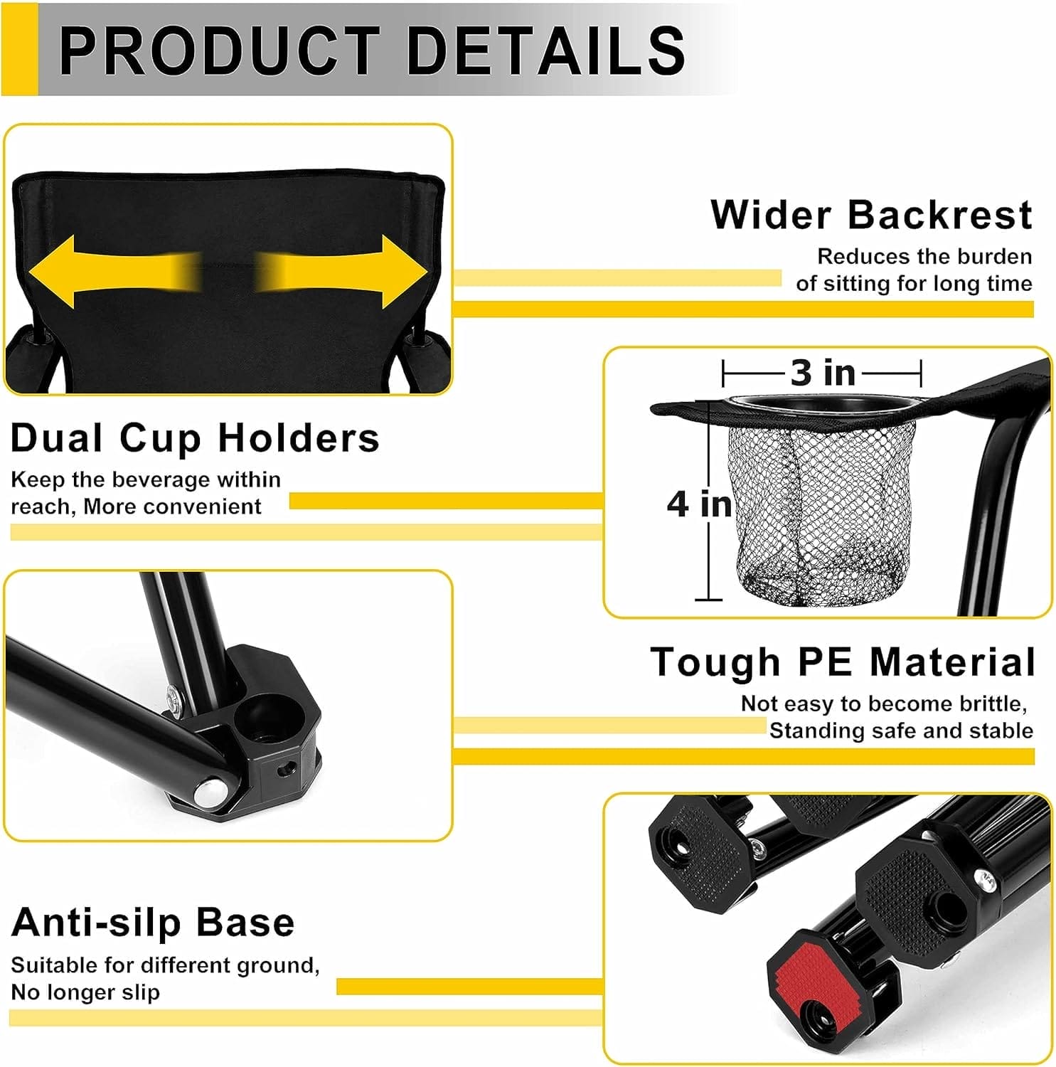 Joyfair Portable Camping Chair, Outdoor Lawn Folding Chairs for Adults, Heavy Duty Large Foldable Chairs for Beach, Fishing, Tailgating Outdoor Sport, 2 Cup Holders & Carry Bag - Image 5