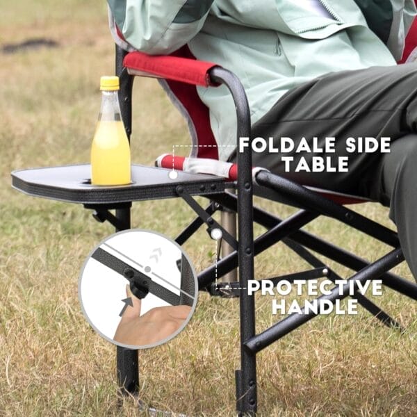 TIMBER RIDGE Aluminum Oversized Camping Chair, Lightweight Portable Directors Chair with Side Table Detachable Side Pocket for Outdoor Camping, Lawn, Picnic, Support 400lbs Red 2 Pack - Image 6
