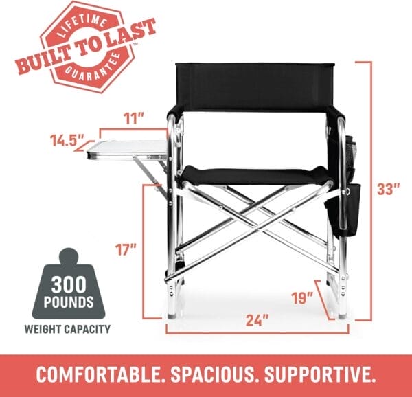 ONIVA - a Picnic Time brand - Sports Chair with Side Table, Beach Chair, Camp Chair for Adults, (Black) - Image 2
