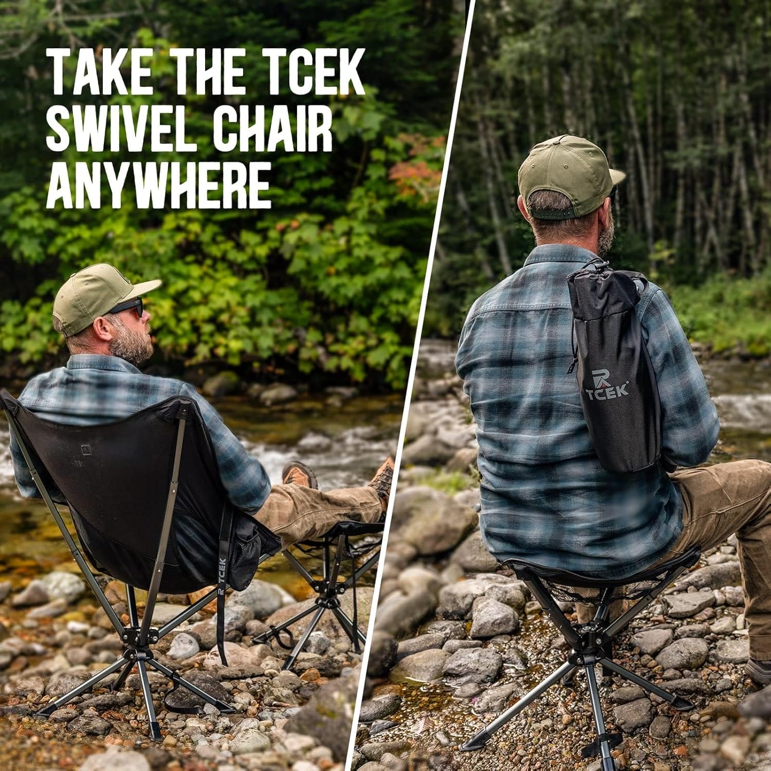 Swivel Portable Camping Stool, Collapsible Folding Outdoor Stools for Adults, Foldable Lightweight Compact 360 Stool Chair for Hiking Fishing Travel, Support 300 LBS - Image 4