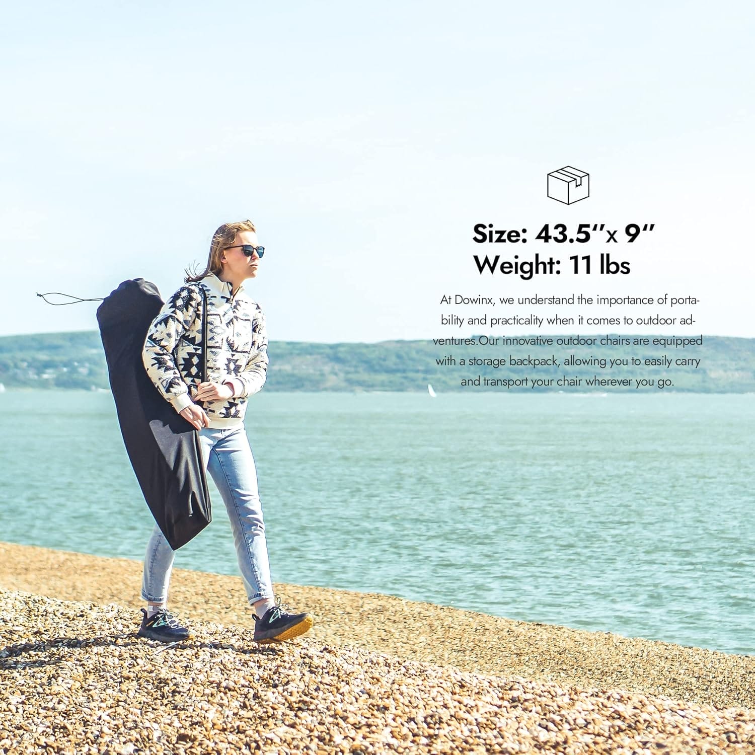 Dowinx Oversized Rocking Camping Chair, Fully Padded Patio Chair with Side Pocket and Carry Bag, High Back Portable Lawn Recliner with Headrest, Support 300 lbs, Blue - Image 6