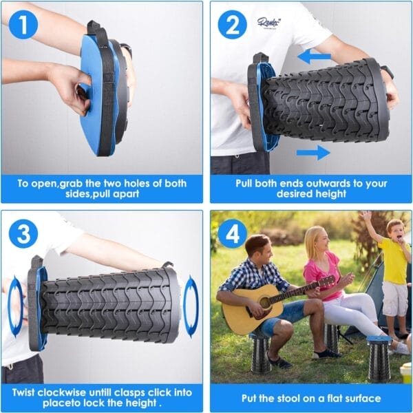 Folding Camping Stool, Square Collapsible Portable Stool,Collapsible Stool with Elastic Seat Cushion& Adjustable Nylon Bag, Sturdy Lightweight Telescoping Foldable Stool,Max Load 485lb (blue) - Image 5