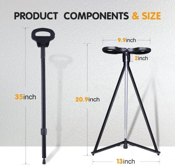 Cane with Seat 2-in-1 Portable Walking Stick with Seat for Men & Women Folding Lightweight Sturdy Tripod Cane Foldable Stool Mobility Aid Crutch Chair with Travel Bag for Elderly, Seniors & Handicap - Image 3