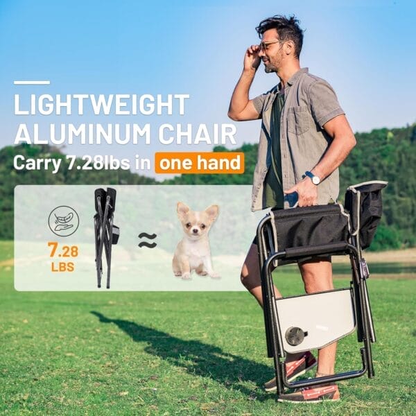 TIMBER RIDGE Aluminum Oversized Camping Chair, Lightweight Portable Directors Chair with Side Table Detachable Side Pocket for Outdoor Camping, Lawn, Picnic, Support 400lbs Black - Image 4