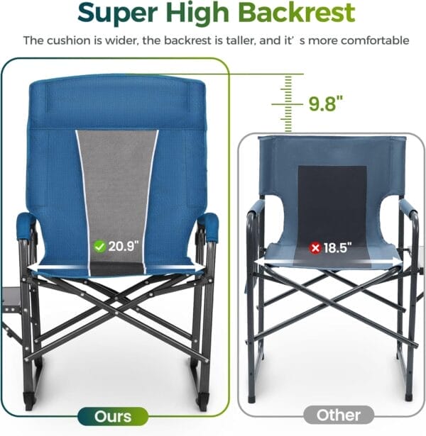 ALPHA CAMP Oversized Folding Camping Chairs High Backrest Reclining Director Heavy Duty Lawn Chairs for Adults Support 300 LBS Fishing Chairs with Large Side Table Cup Holders for Outdoor Fishing - Image 6