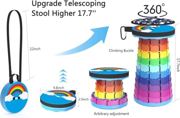 ALEVMOOM Portable Collapsible Stool with Cushion Retractable Folding Telescoping Stool for Adults Sturdy Capacity 440lbs Foldable Camping Stool for Outdoor Hiking Garden BBQ with Bag - Image 3
