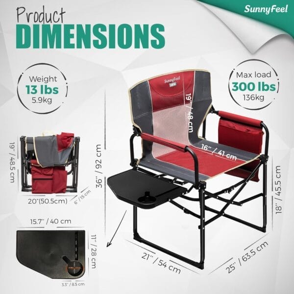 SUNNYFEEL Camping Directors Chair, Heavy Duty,Oversized Portable Folding Chair with Side Table, Pocket for Beach, Fishing,Trip,Picnic,Lawn,Concert Outdoor Foldable Camp Chairs - Image 3
