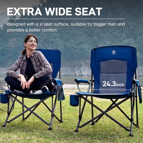 EVER ADVANCED Oversized Folding Camping Chair for Adults, Heavy Duty Lawn Chair with Side Pockets, Portable Collapsible Quad Chair for Outside, Support Up to 500lbs - Image 6