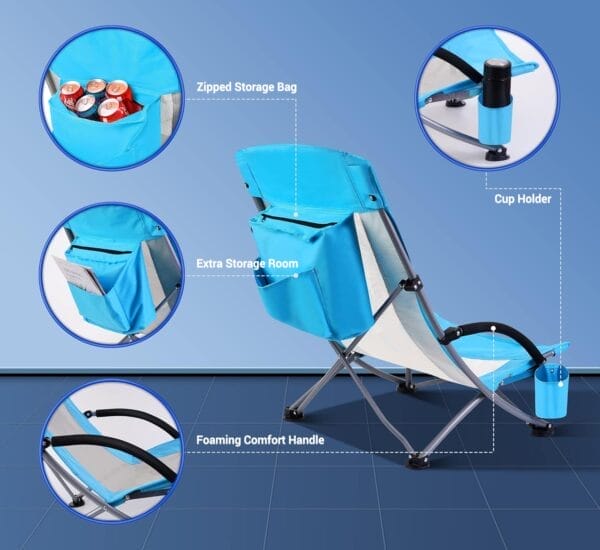 Nice C Beach Chair, Beach Chairs for Adults 2 Pack w/Cooler Compact High Back, Cup Holder & Carry Bag & Heavy Duty Outdoor, Camping, BBQ, Travel, Picnic, Festival (Set of 2 Blue) - Image 7
