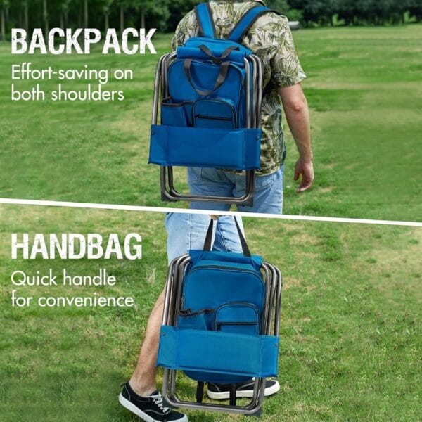 PORTAL Backpack Cooler Chair Fishing Chairs with Backrest Folding Camping Stool Compact for Outdoors Hiking Hunting Travel, Supports 225 lbs - Image 4