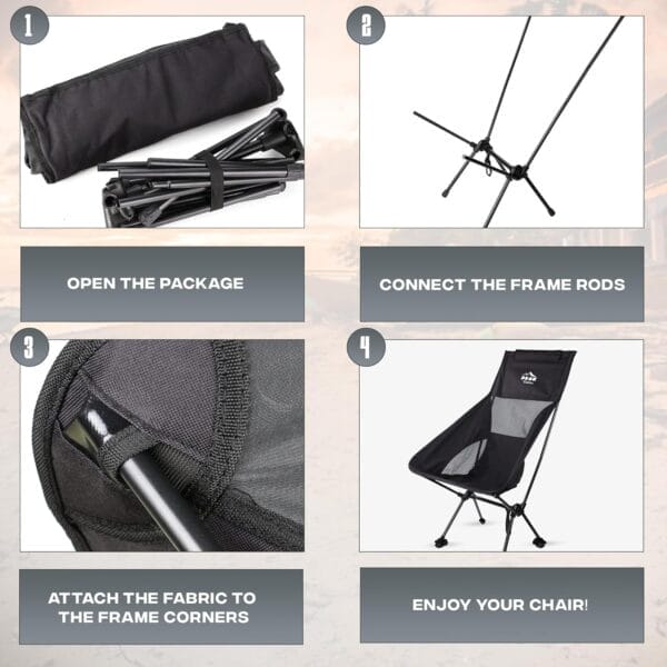Peak Outdoors Backpacking Chair Lightweight Camping Chair – High Back Ultralight Folding Camp Chair with Storage Bag, Compact Portable Tall Hiking Chair and Beach Chair - Image 5