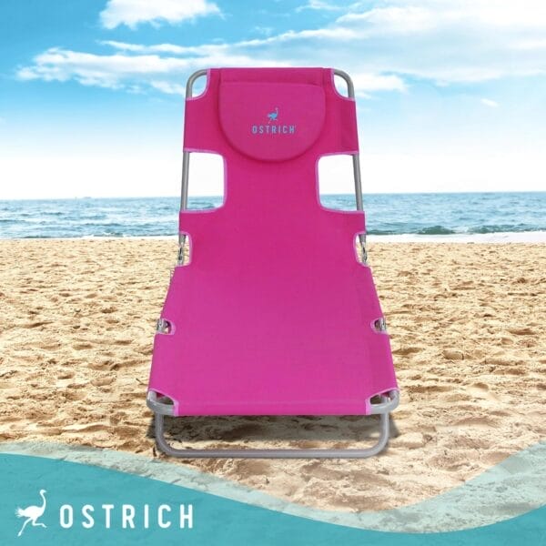Ostrich 72" x 22" Chaise Lounge Portable Lightweight Reclining Lounger, Outdoor Patio Beach Lawn Camping Pool Tanning Chair, Pink - Image 5