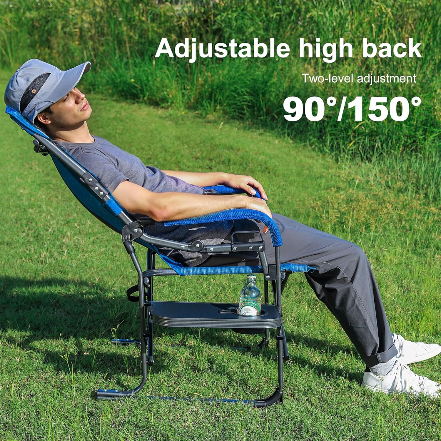 ALPHA CAMP Oversized Folding Camping Chairs High Backrest Reclining Director Heavy Duty Lawn Chairs for Adults Support 300 LBS Fishing Chairs with Large Side Table Cup Holders for Outdoor Fishing - Image 3