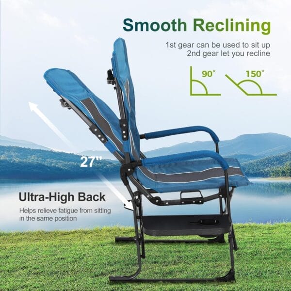 ALPHA CAMP Oversized Folding Camping Chairs High Backrest Reclining Director Heavy Duty Lawn Chairs for Adults Support 300 LBS Fishing Chairs with Large Side Table Cup Holders for Outdoor Fishing - Image 4