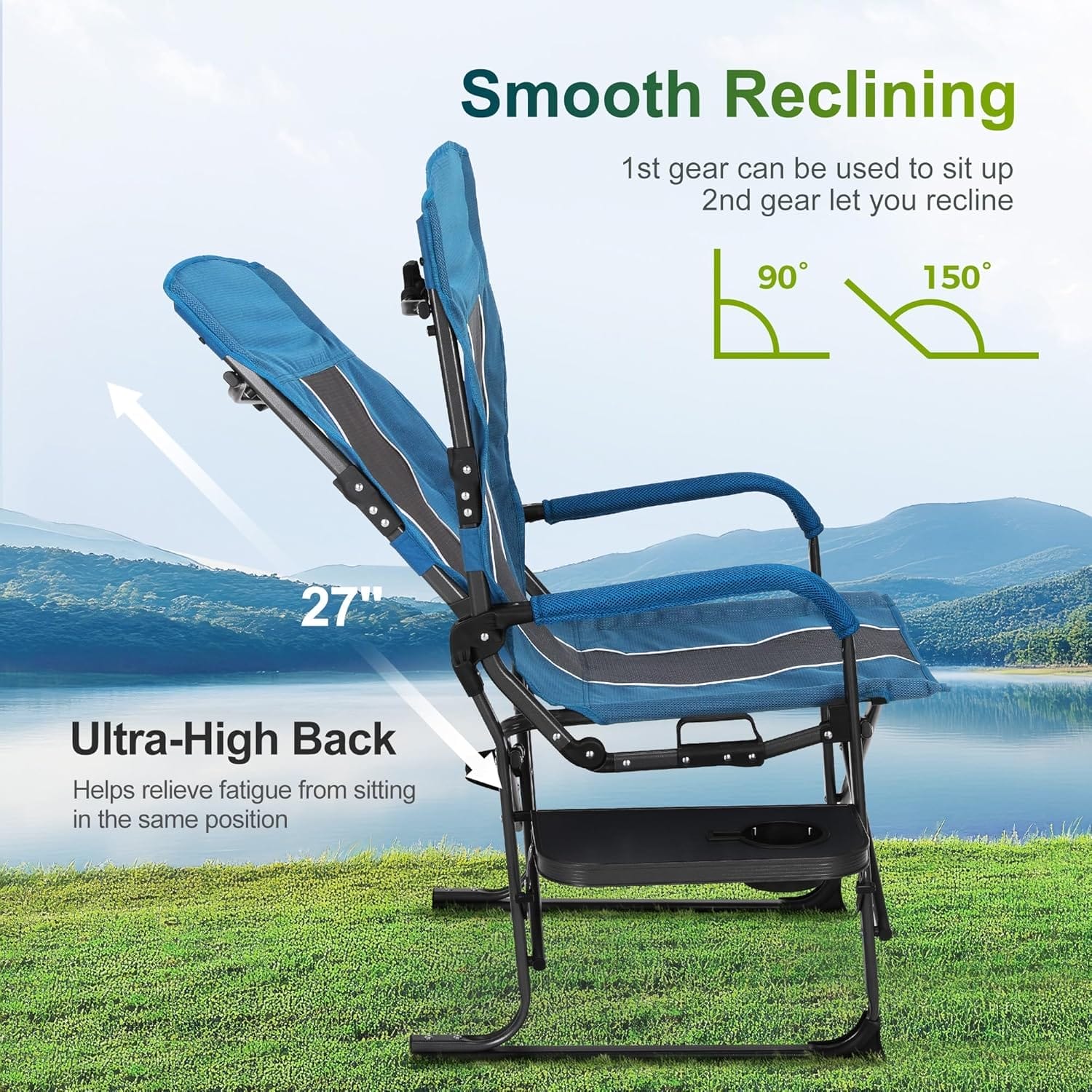 ALPHA CAMP Oversized Folding Camping Chairs High Backrest Reclining Director Heavy Duty Lawn Chairs for Adults Support 300 LBS Fishing Chairs with Large Side Table Cup Holders for Outdoor Fishing - Image 4