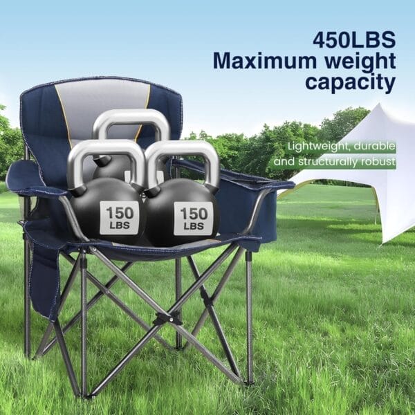 Oversized Portable Camping Folding Chair, Heavy Duty Foldable Outdoor Chair, Camp Chair with Cup Holder and Cooler Bag for Camp, Travel, Support 450 LBS, 2 Pack(Blue)… - Image 4