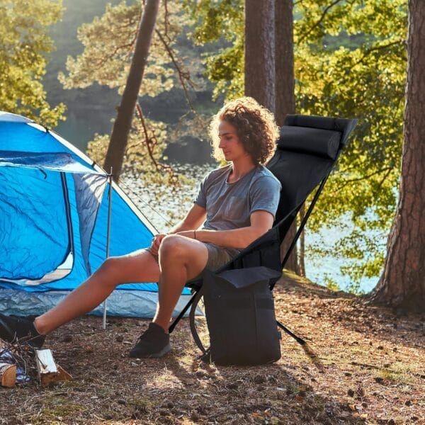 Portable High Back Camping Chair, Support Heavy Duty 440 lbs, Compact Folding Backpacking Chair with Detachable Pillow for Camp, Hiking, Backpacking(Black) - Image 2