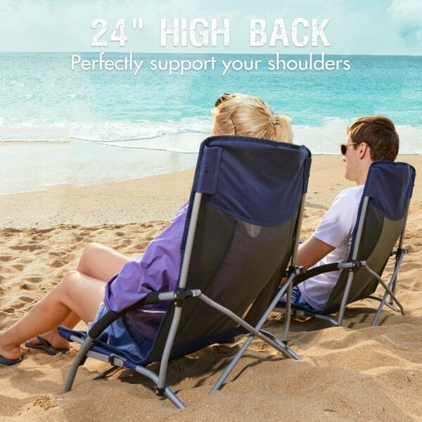 PORTAL Beach Chairs for Adults Camping Low Lightweight Portable Chair with Cup Holder Mesh Back Carry Bag for Outdoor Sand Lawn Travel Picnic Festival Concert, 350LBS - Image 4