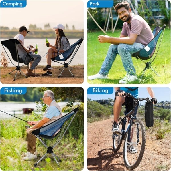 360 Swivel Folding Camping Chairs - Lightweight & Portable, Ideal for Travel, Camping, Hiking, Fishing, Beach & Lawn (Blue) - Image 7