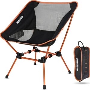 MARCHWAY Ultralight Folding Camping Chair, Heavy Duty Portable Compact for Outdoor Camp, Travel, Beach, Picnic, Festival, Hiking, Lightweight Backpacking (Orange)