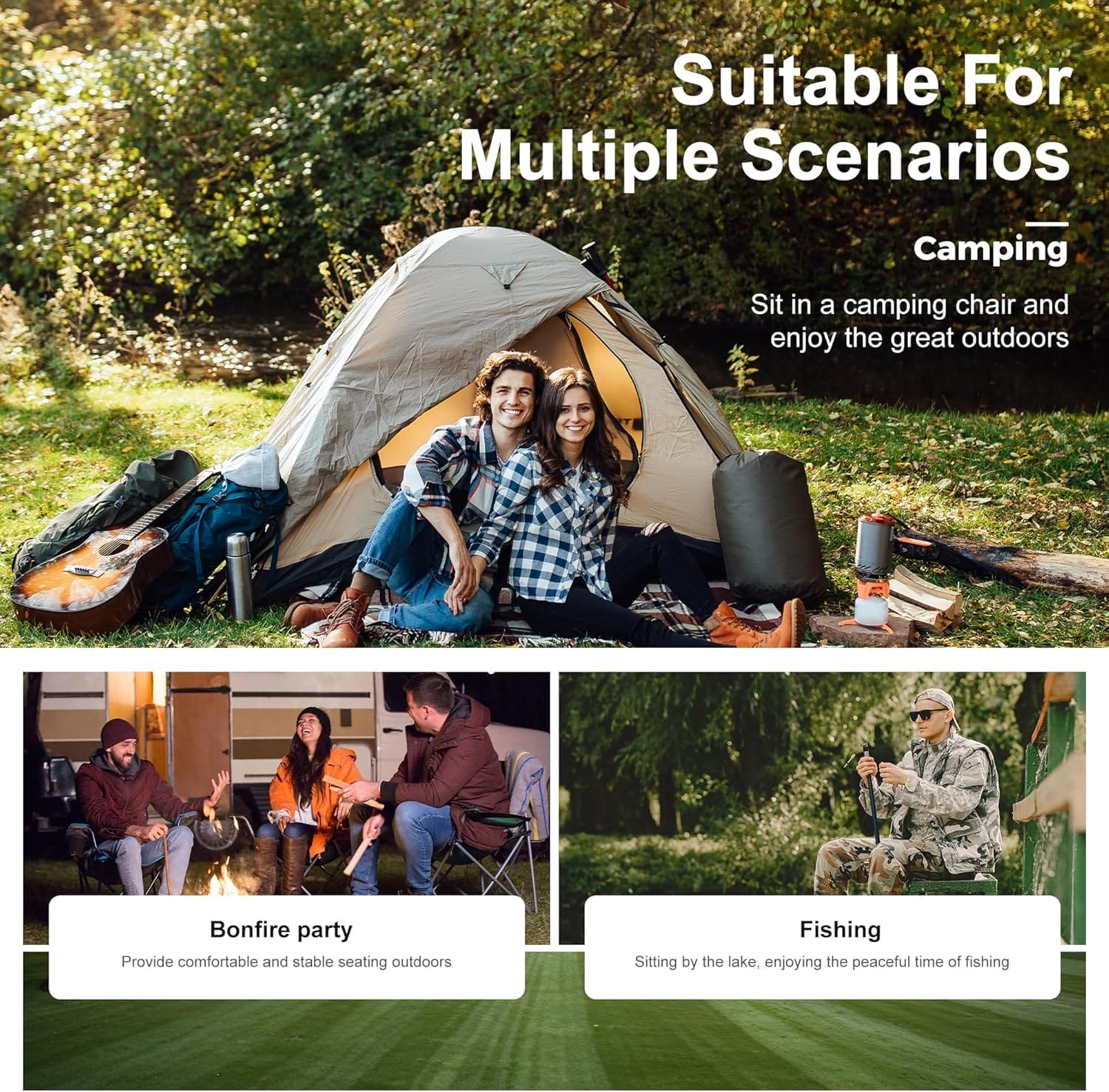 LET'S CAMP Camping Chair 2 Pack Folding Chair with 3-Can Cooler Bag Portable Lawn Chair with Cup Holder,Storage Pocket, Supports 225LBS, Collapsible Chair for Camp, Beach, Picnic (Blue) - Image 9