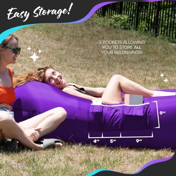Nevlers Inflatable Lounger | 210T Polyester Inflatable Chair | No-Pump Blow Up Couch | Camping Couch Air Sofa Bed w/ 450 lbs. Cap., Pockets & Matching Bag | Use as Inflatable Couch for Adults & Kids - Image 8