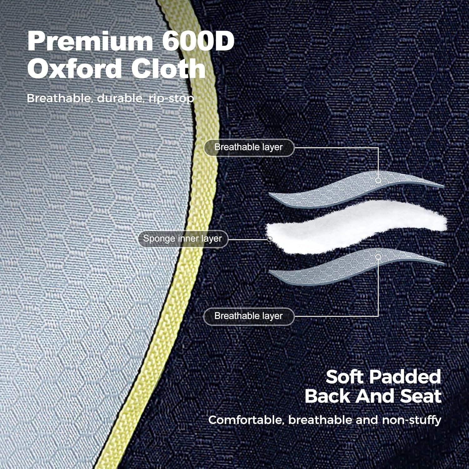 LET'S CAMP Oversized Folding Camping Chair Portable Outdoor Heavy Duty Padded Chairs Lawn Chair with Cup Holder, Storage Pocket and Cooler Bag, Supports 450LBS, for Camp, Travel, Picnic (Blue) - Image 4