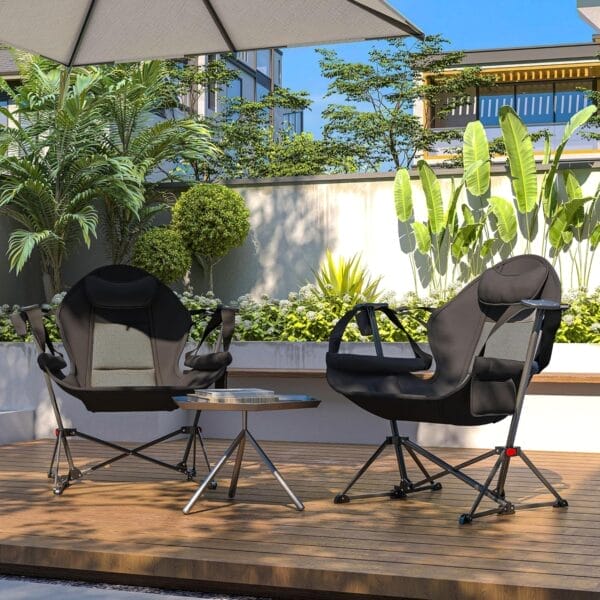 Outsunny Double Hammock Camping Chair, Adjustable Back Folding Rocking Chair Swinging Hammock Chair with Cup Holder, Headrest and Padded Seat for Travel Sports Concerts Lawn Backyard, Black - Image 8