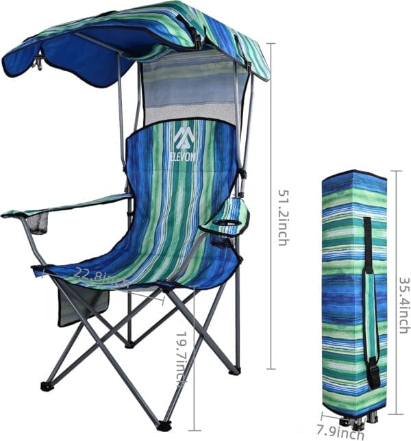 Camp Chairs with Shade Canopy Chair Folding Camping Recliner Support with Carrying Bag, Multi-Color - Image 2