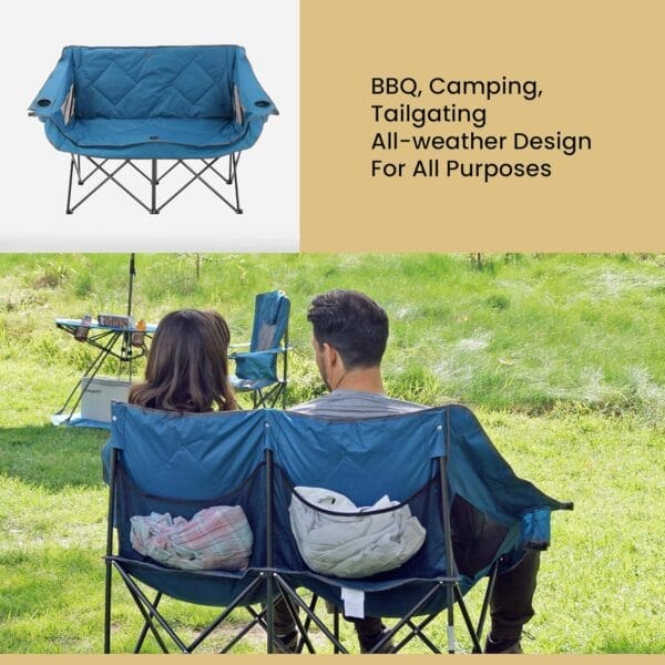 ARROWHEAD OUTDOOR Portable Folding Double Duo Camping Chair Loveseat w/ 2 Cup & Wine Glass Holder, Heavy-Duty Carrying Bag, Padded Seats & Armrests, Supports up to 650lbs, USA-Based Support - Image 7