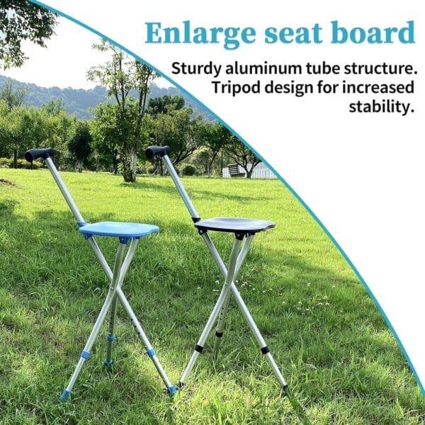 Portable Adjustable Folding Walking Cane with Seat Allows Durability While Walking and Convenience for Sitting, Alloy Crutch Chair, Anti-Slip Lightweight Walking Stick for Seniors - Image 2