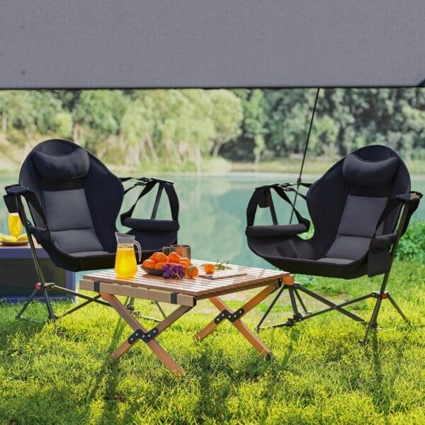 Outsunny Double Hammock Camping Chair, Adjustable Back Folding Rocking Chair Swinging Hammock Chair with Cup Holder, Headrest and Padded Seat for Travel Sports Concerts Lawn Backyard, Black - Image 9