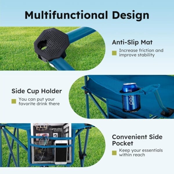 ALPHA CAMP Camping Chair 2 Pack Portable Chair with 3-Can Cooler Folding Chair with Side Pocket and Cup Holder, Collapsible for Camping, Tailgates, Beach, Fishing and Sports,2PC - Image 7