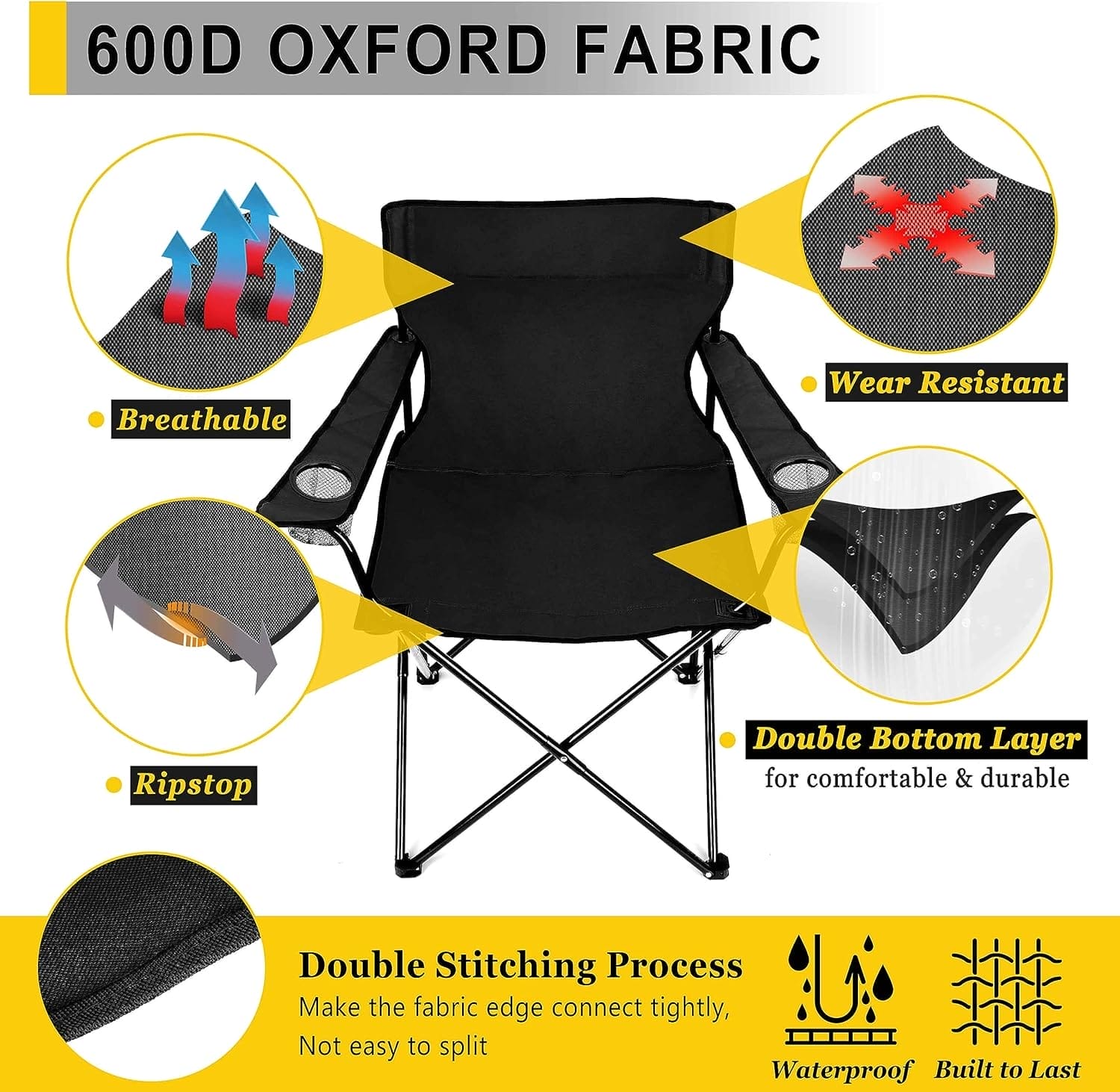 Joyfair Portable Camping Chair, Outdoor Lawn Folding Chairs for Adults, Heavy Duty Large Foldable Chairs for Beach, Fishing, Tailgating Outdoor Sport, 2 Cup Holders & Carry Bag - Image 3