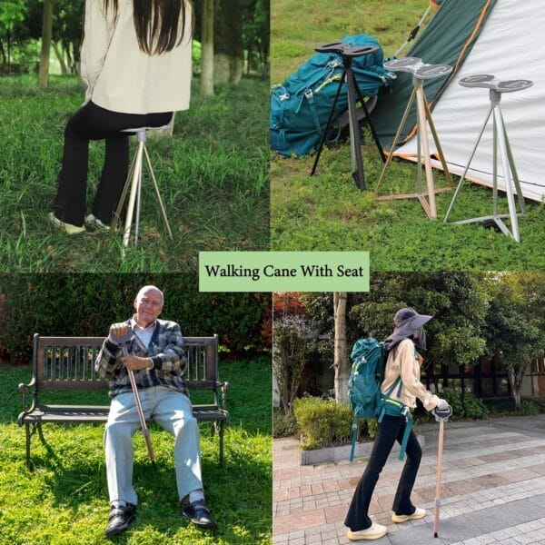 Walking Cane with Seat for Men & Women,Portable Cane Seat with Carry Bag,Lightweight Anti-Slip Walking Stick for Seniors & Adults,Foldable Adjustable Cane Chair for Travel Hiking - Image 4