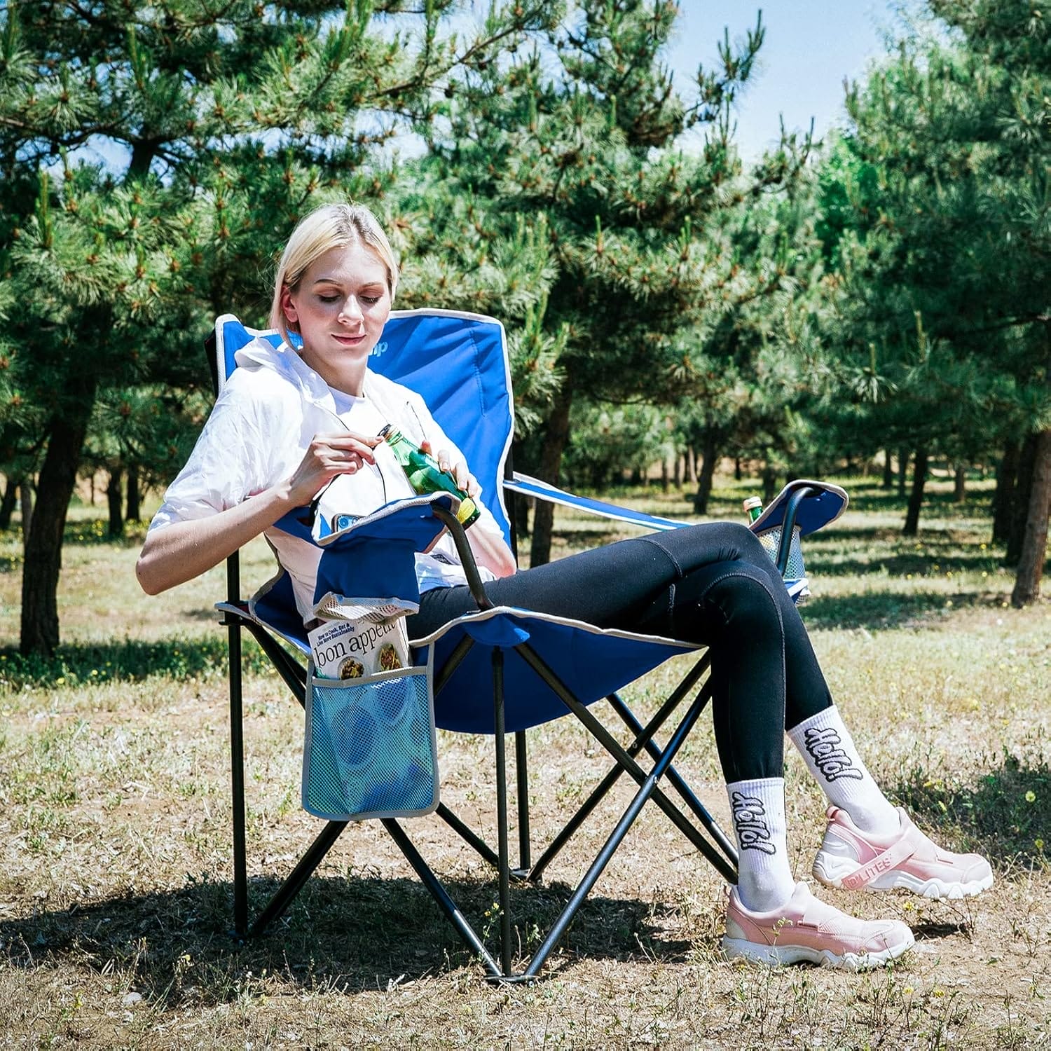 KingCamp Portable Folding Camping Quad Chair, Oversized Fully Cushioned Seat with Side Pocket and Cup Holder, for Tailgates, Beach, Lawn - Image 2