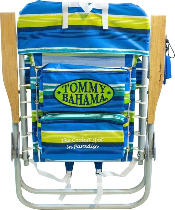 Tommy Bahama Hi-Boy 17" Seat Height 4-Position Lace-Up Suspension Folding Beach Backpack Chair, 1-Pack, Green and Blue Stripe - Image 3