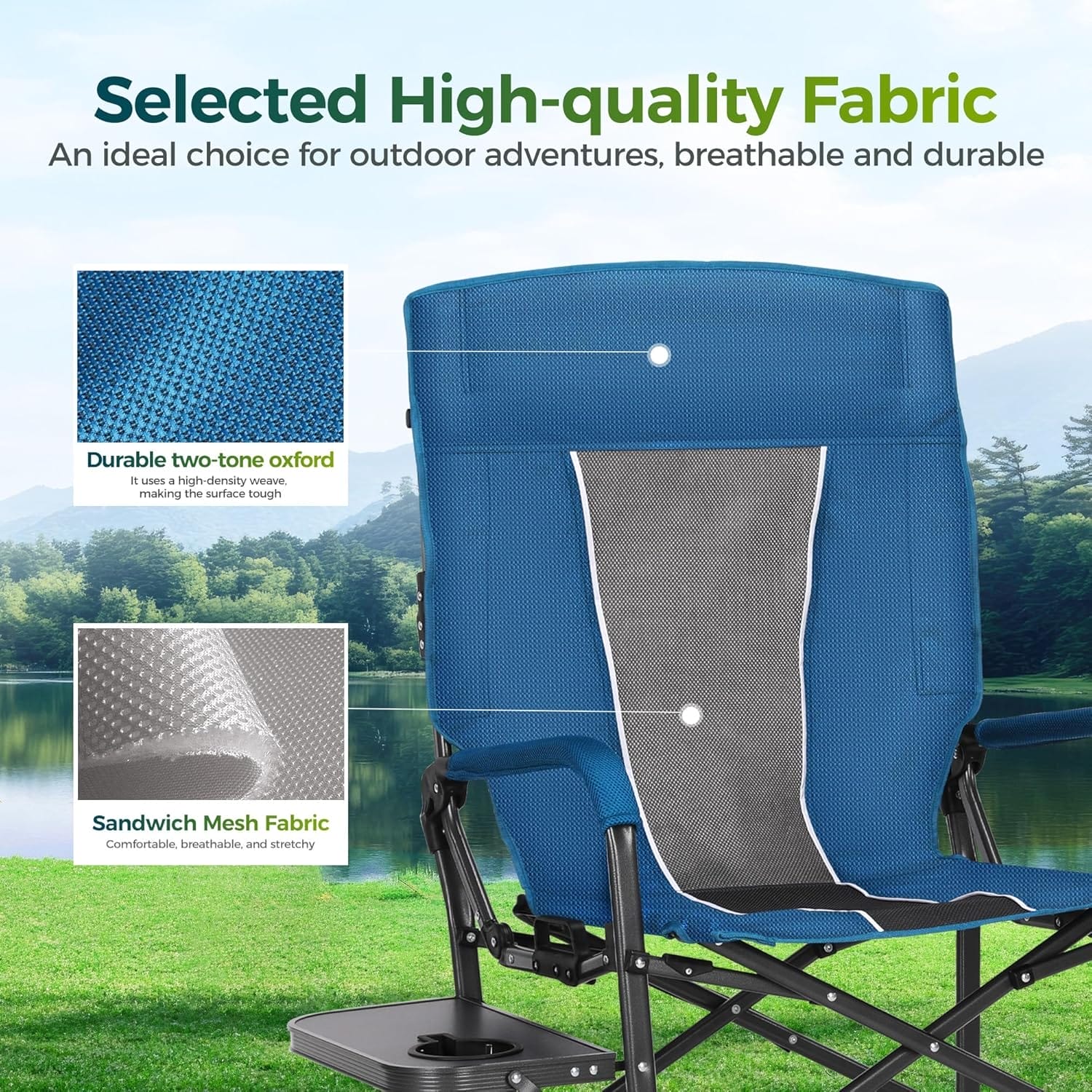 ALPHA CAMP Oversized Folding Camping Chairs High Backrest Reclining Director Heavy Duty Lawn Chairs for Adults Support 300 LBS Fishing Chairs with Large Side Table Cup Holders for Outdoor Fishing - Image 5