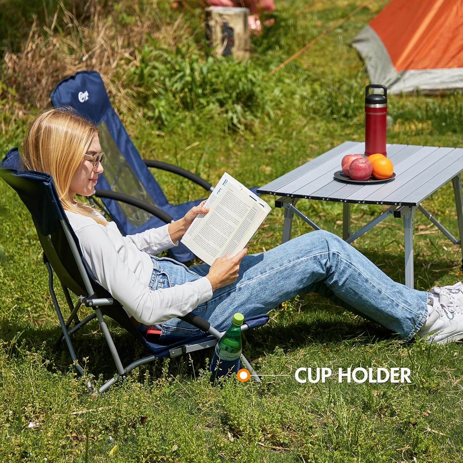 PORTAL Beach Chairs for Adults Camping Low Lightweight Portable Chair with Cup Holder Mesh Back Carry Bag for Outdoor Sand Lawn Travel Picnic Festival Concert, 350LBS - Image 2