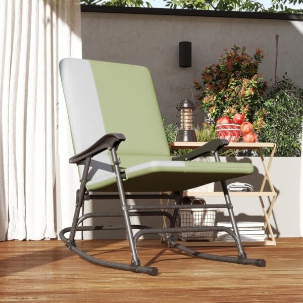 Outsunny Folding Outdoor Rocking Chairs Set of 2, Oversized Outdoor Rocking Camping Chair with 400 lbs. Capacity, Wide Seat, Padded High Back for Patio, Porch, Garden, Dark Green - Image 8