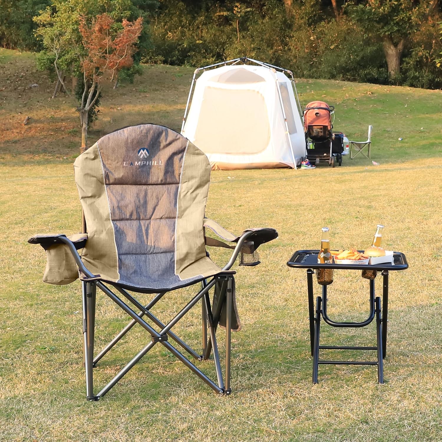 Folding Camping Chair:Oversized Portable Lawn Chairs for Adults,Outdoor Heavy Duty Padded Seats,Support 350 LBS,for Camp,Travel & Picnic - Image 2