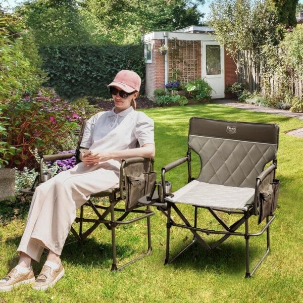 TIMBER RIDGE Heavy Duty Camping Chair with Compact Size, Portable Directors Chair with Side Table and Pocket for Camping, Lawn, Sports and Fishing, Supports Up to 400lbs, Tan 2 Pack - Image 2