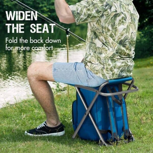 PORTAL Backpack Cooler Chair Fishing Chairs with Backrest Folding Camping Stool Compact for Outdoors Hiking Hunting Travel, Supports 225 lbs - Image 7