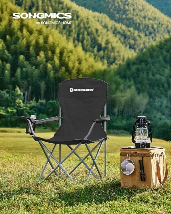SONGMICS 2 Pack Folding Camping Chairs, Load 330 lb, Cup Holder and High Backrest, Heavy-Duty Structure, for Lawn, Garden, Fishing, Terrace - Image 2