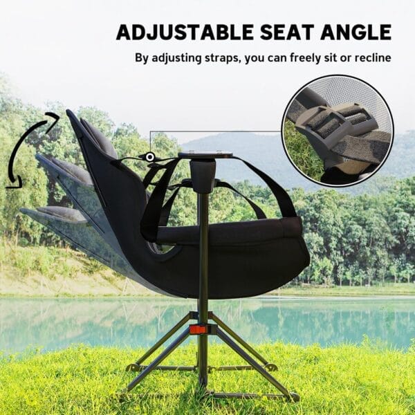 Outsunny Double Hammock Camping Chair, Adjustable Back Folding Rocking Chair Swinging Hammock Chair with Cup Holder, Headrest and Padded Seat for Travel Sports Concerts Lawn Backyard, Black - Image 4
