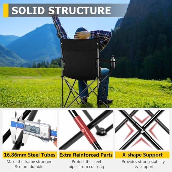 Joyfair Portable Camping Chair, Outdoor Lawn Folding Chairs for Adults, Heavy Duty Large Foldable Chairs for Beach, Fishing, Tailgating Outdoor Sport, 2 Cup Holders & Carry Bag - Image 4