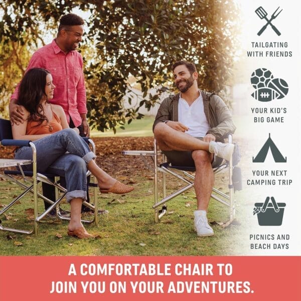 ONIVA - a Picnic Time brand - Sports Chair with Side Table, Beach Chair, Camp Chair for Adults, (Black) - Image 3