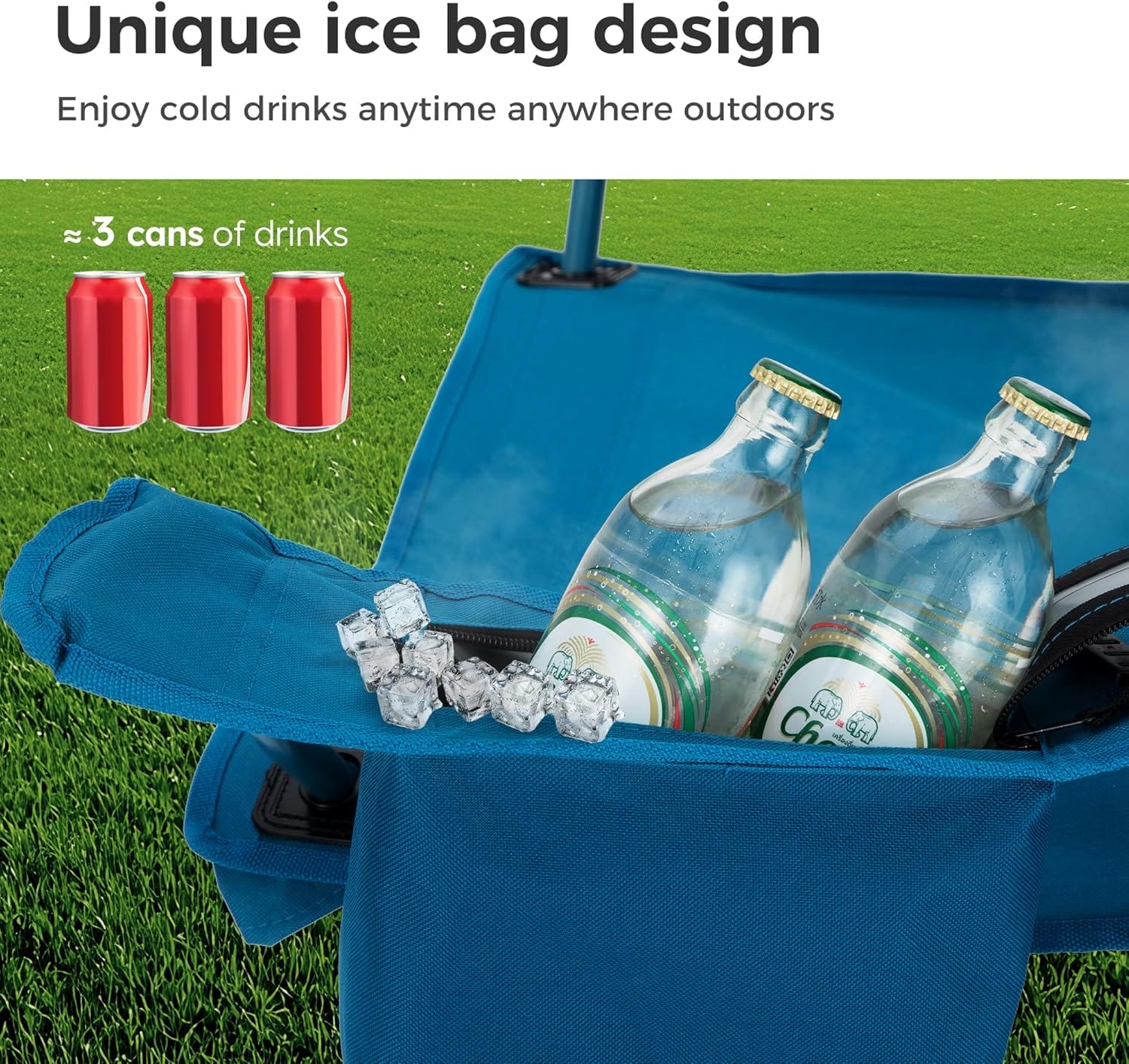 LET'S CAMP Camping Chair 2 Pack Folding Chair with 3-Can Cooler Bag Portable Lawn Chair with Cup Holder,Storage Pocket, Supports 225LBS, Collapsible Chair for Camp, Beach, Picnic (Blue) - Image 5